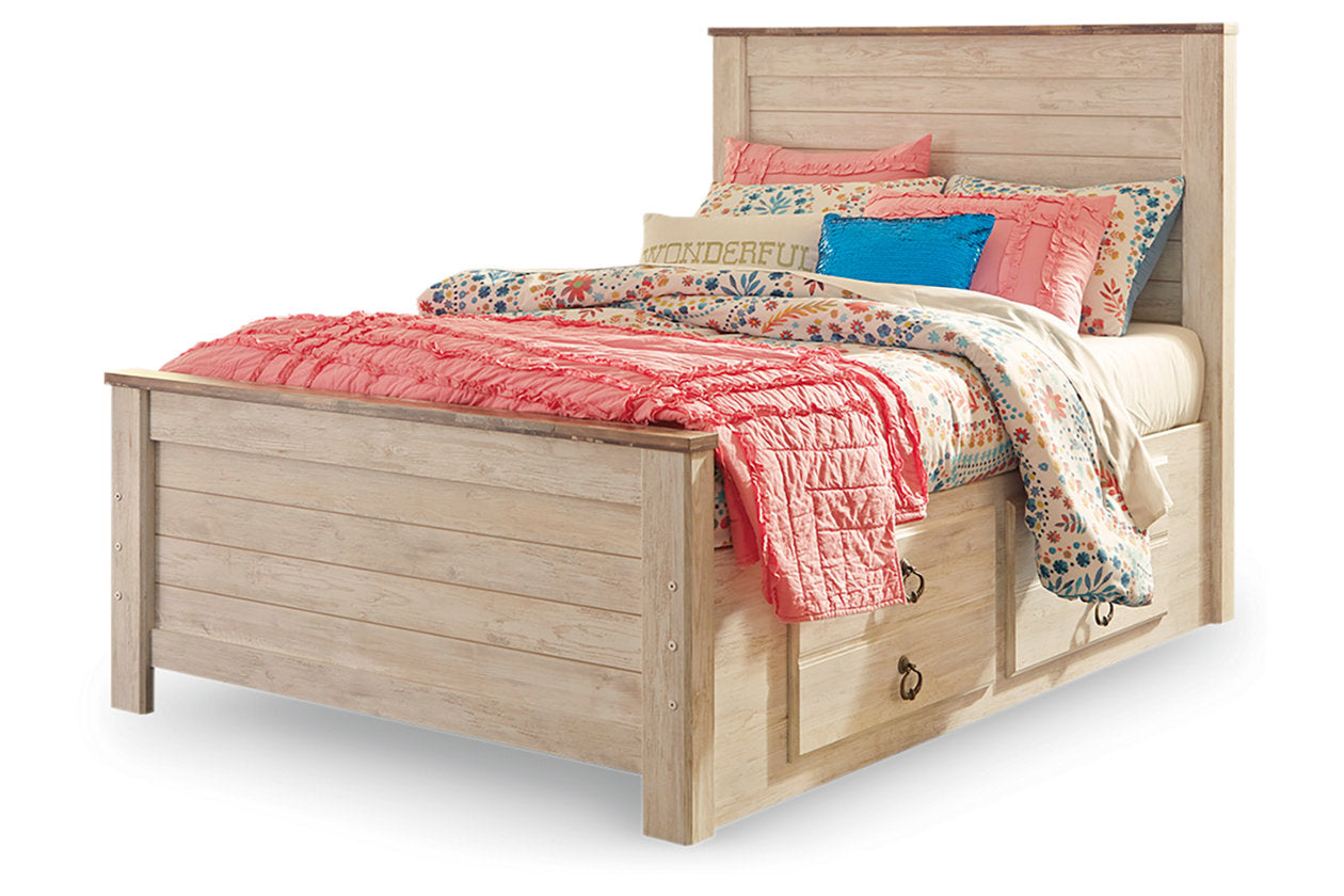 Willowton Whitewash Twin Panel Bed with 2 Storage Drawers - SET | B100-11 | B267-50 | B267-52 | B267-53 - Bien Home Furniture & Electronics