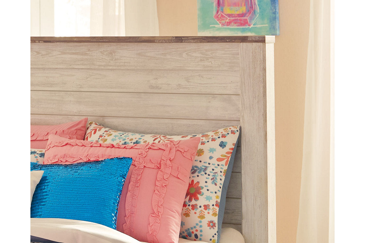 Willowton Whitewash Twin Panel Bed with 2 Storage Drawers - SET | B100-11 | B267-50 | B267-52 | B267-53 - Bien Home Furniture & Electronics
