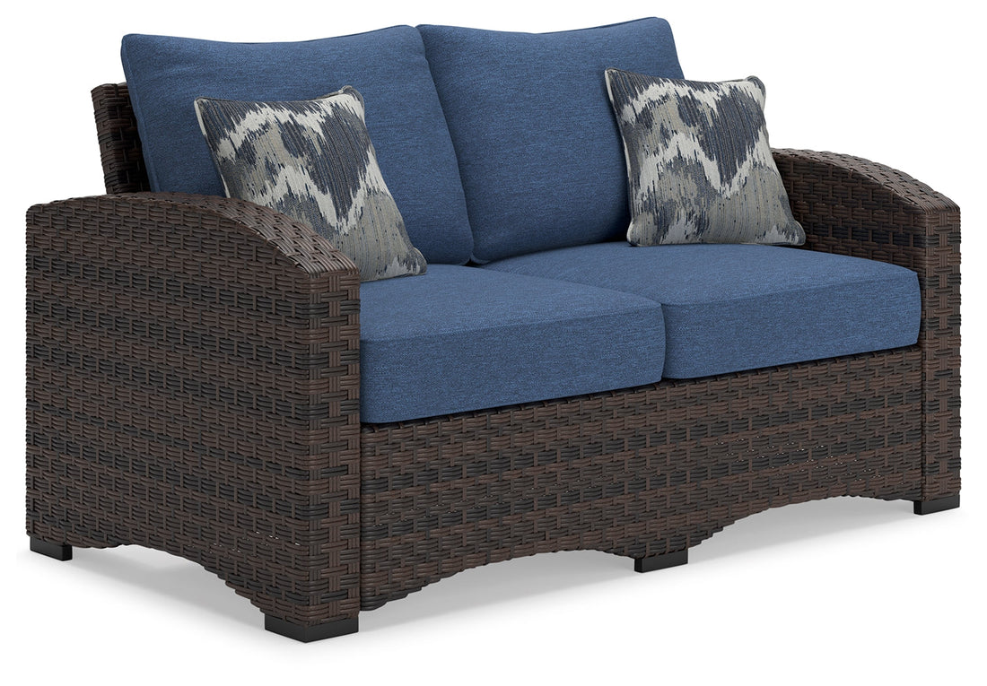 Windglow Blue/Brown Outdoor Loveseat with Cushion - P340-835 - Bien Home Furniture &amp; Electronics