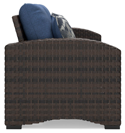 Windglow Blue/Brown Outdoor Loveseat with Cushion - P340-835 - Bien Home Furniture &amp; Electronics