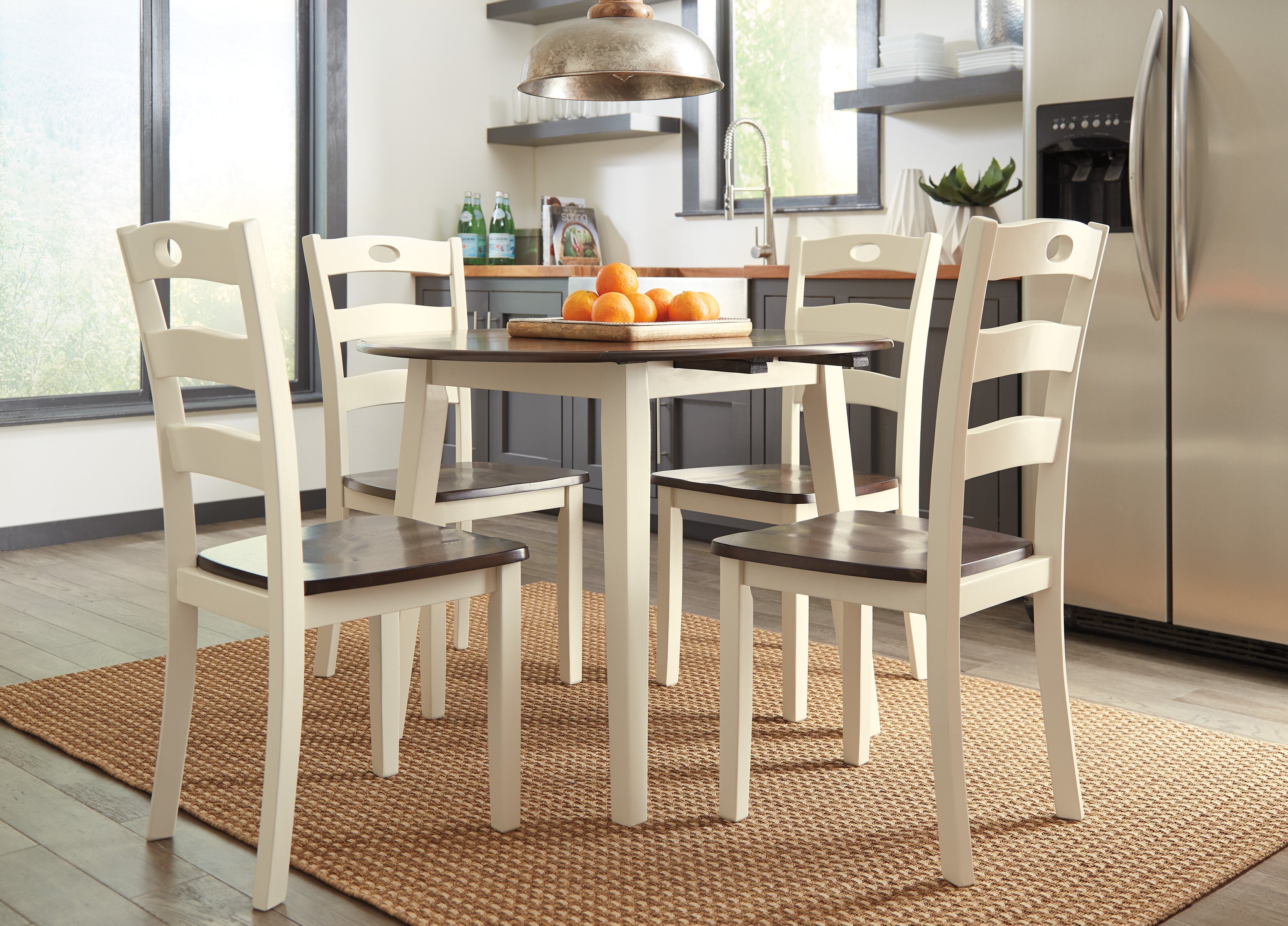 Woodanville Cream/Brown 5-Piece Drop Leaf Dining Set - SET | D335-15 | D335-01(2) - Bien Home Furniture & Electronics