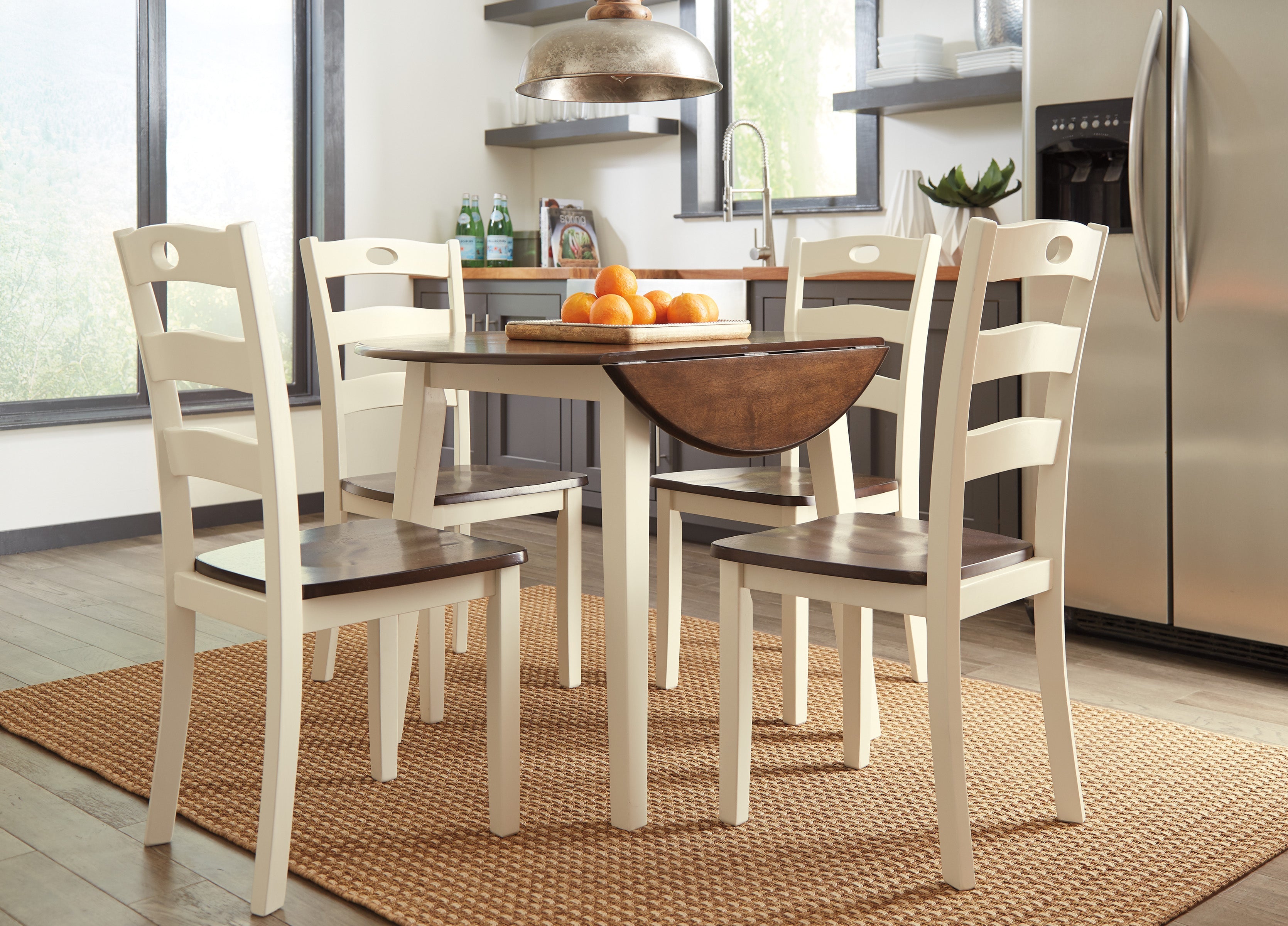 Woodanville Cream/Brown 5-Piece Drop Leaf Dining Set - SET | D335-15 | D335-01(2) - Bien Home Furniture & Electronics