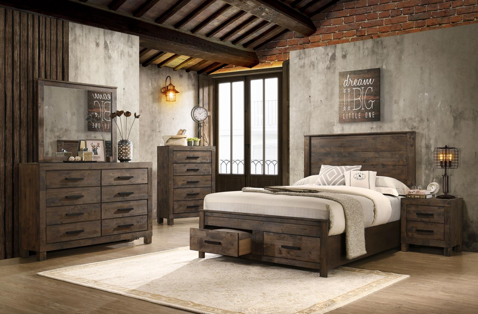 Woodmont Eastern King Storage Bed Rustic Golden Brown - 222631KE - Bien Home Furniture & Electronics