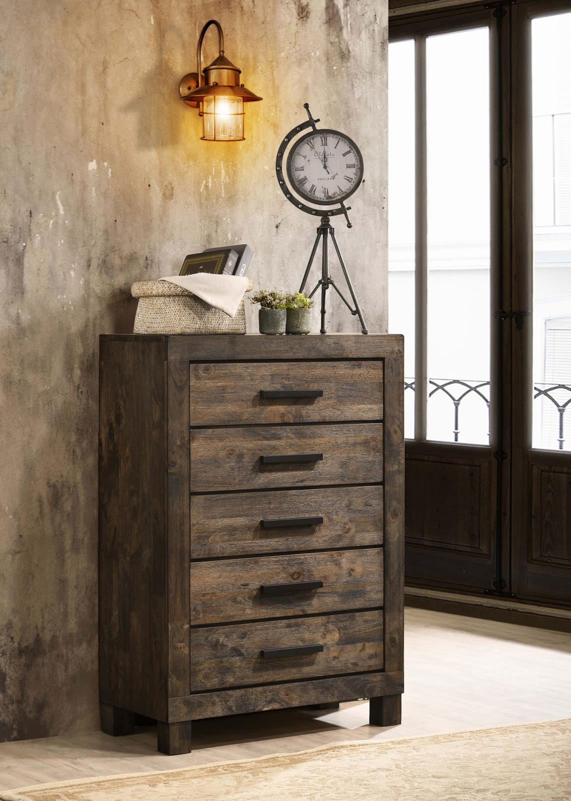 Woodmont Rustic Golden Brown 5-Drawer Chest - 222635 - Bien Home Furniture & Electronics