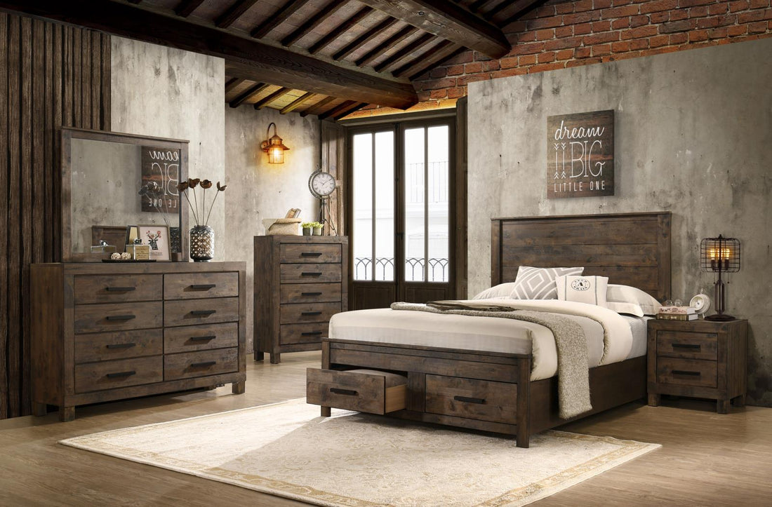 Woodmont Rustic Golden Brown Storage Platform Bedroom Set - SET | 222631Q | 222632 | 222635 - Bien Home Furniture &amp; Electronics