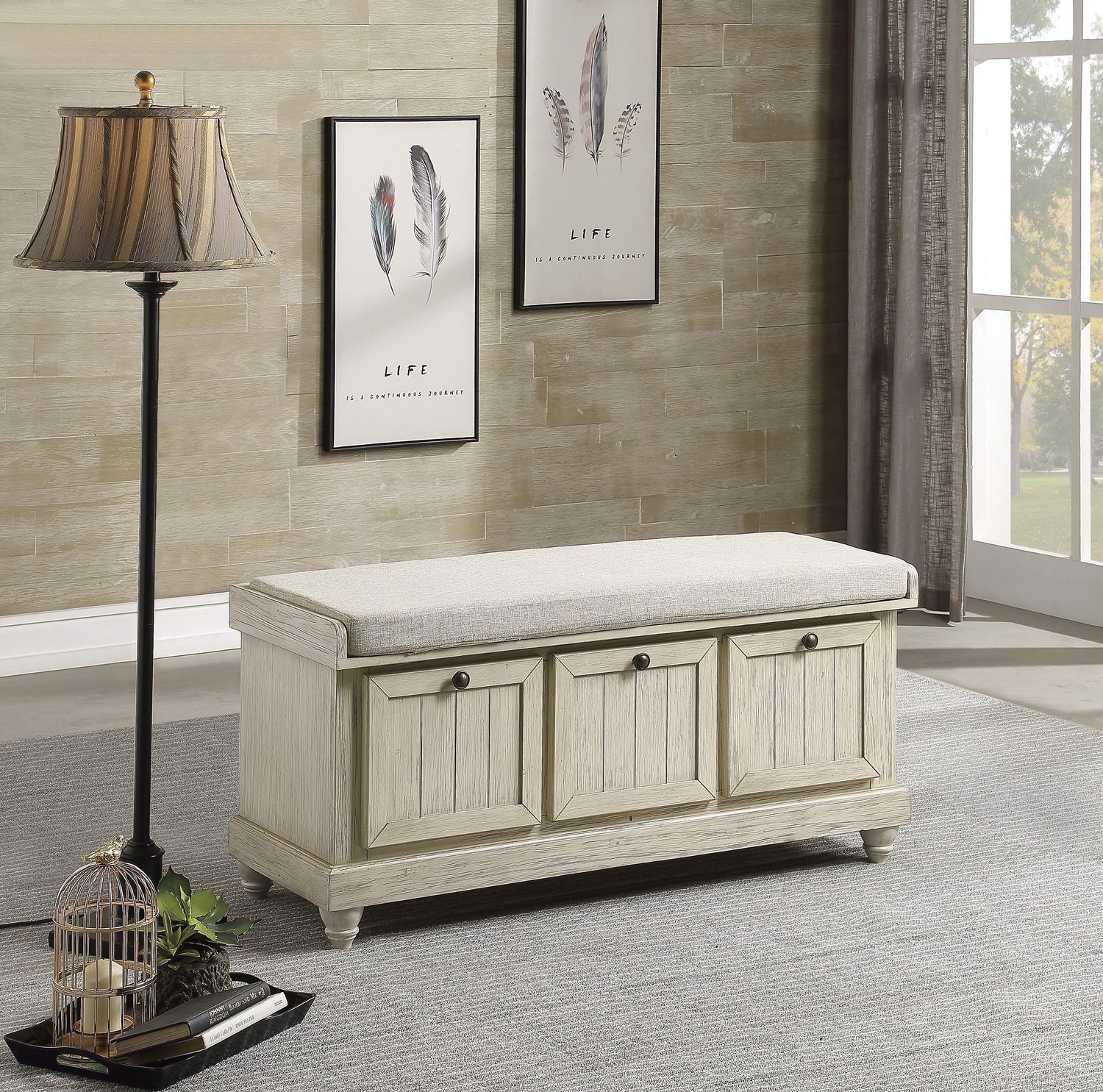 Woodwell Antique White Lift Top Storage Bench - 4586W - Bien Home Furniture & Electronics