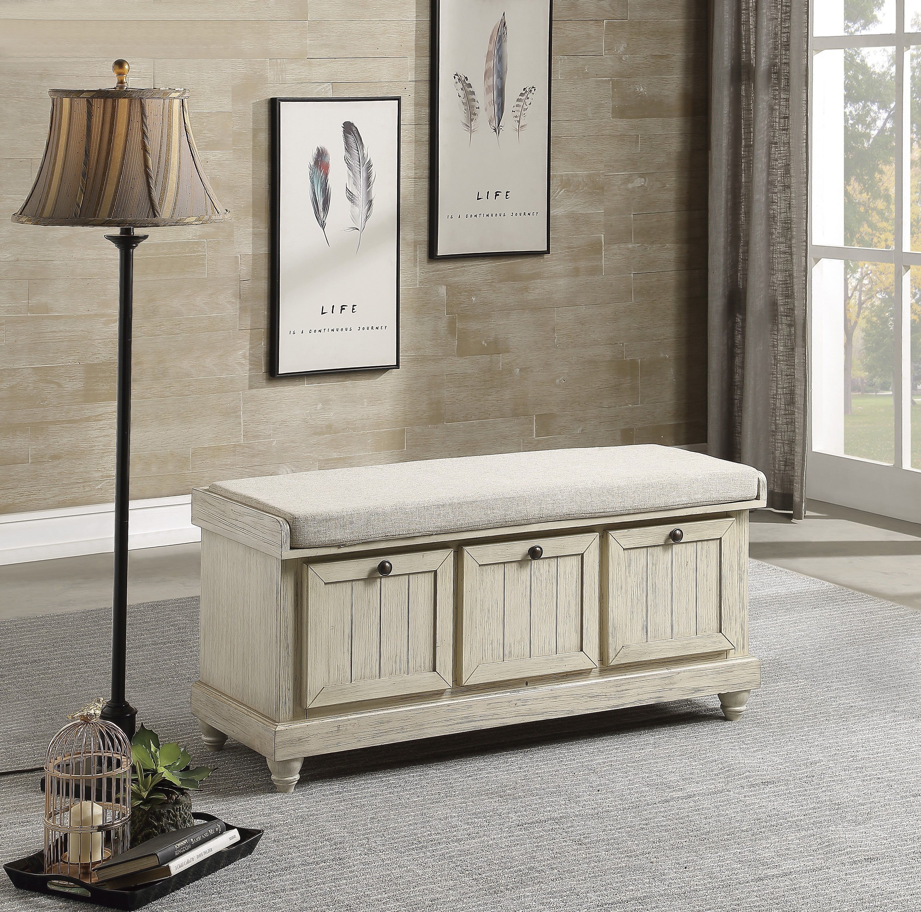 Woodwell Antique White Lift Top Storage Bench - 4586W - Bien Home Furniture & Electronics