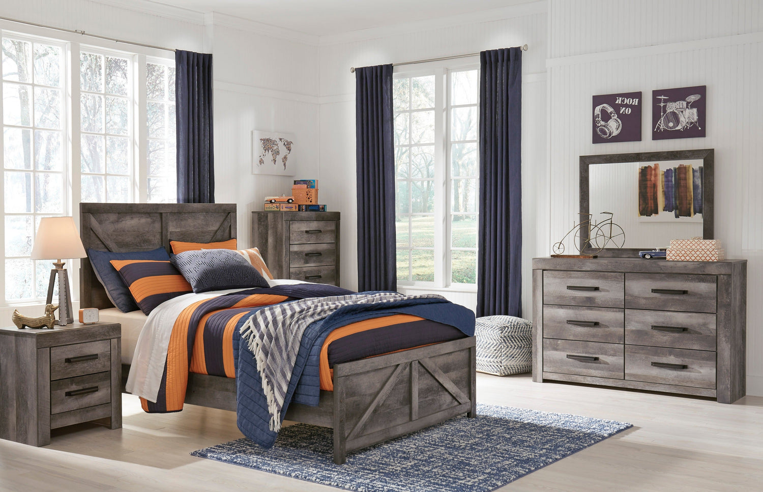 Wynnlow Gray Crossbuck Panel Youth Bedroom Set - SET | B440-55 | B440-86 | B440-31 | B440-36 | B440-92 | B440-46 - Bien Home Furniture & Electronics