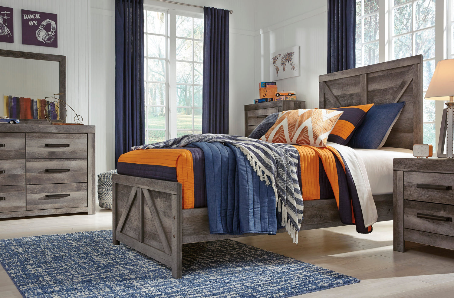 Wynnlow Gray Crossbuck Panel Youth Bedroom Set - SET | B440-55 | B440-86 | B440-31 | B440-36 | B440-92 | B440-46 - Bien Home Furniture & Electronics