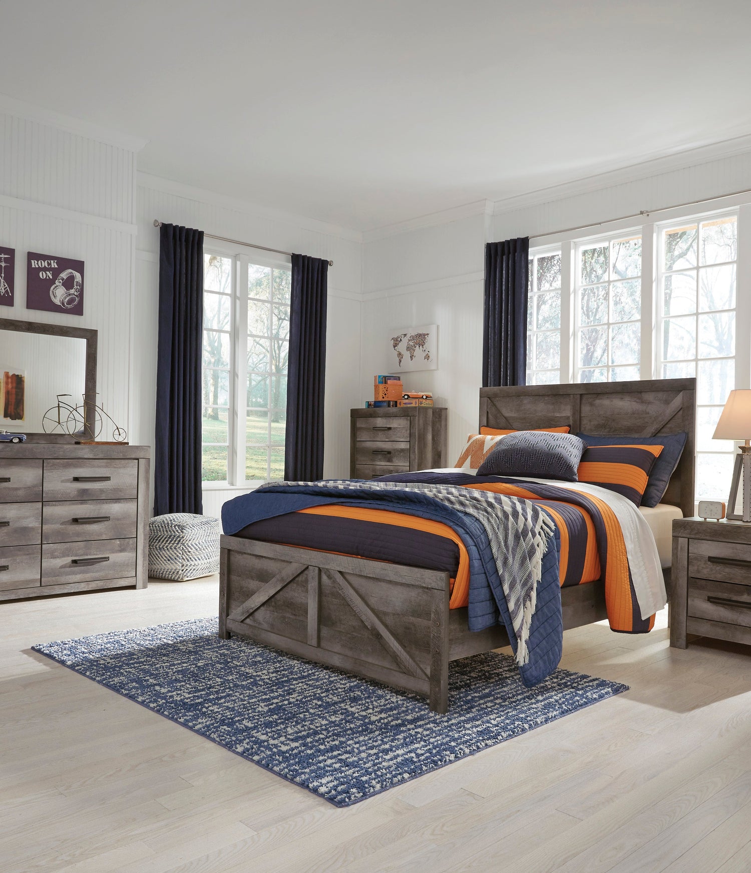 Wynnlow Gray Crossbuck Panel Youth Bedroom Set - SET | B440-55 | B440-86 | B440-31 | B440-36 | B440-92 | B440-46 - Bien Home Furniture & Electronics