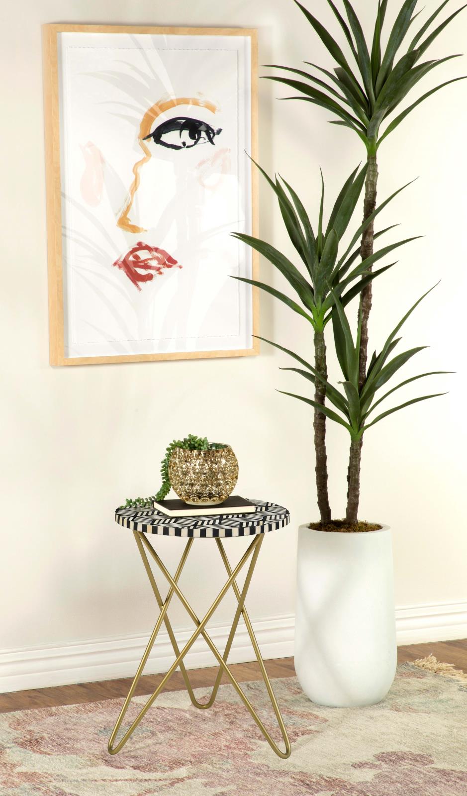 Xenia Black/White Round Accent Table with Hairpin Legs - 935878 - Bien Home Furniture & Electronics