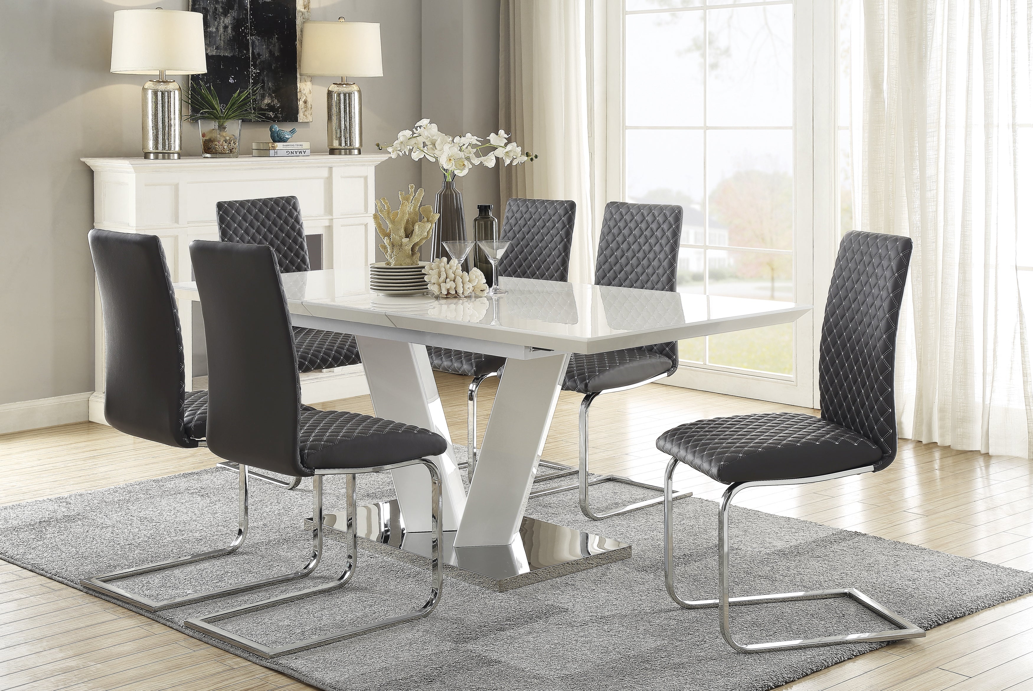 Yannis Chrome Metal/Gray Faux Leather Side Chair, Set of 2 - 5503S - Bien Home Furniture & Electronics