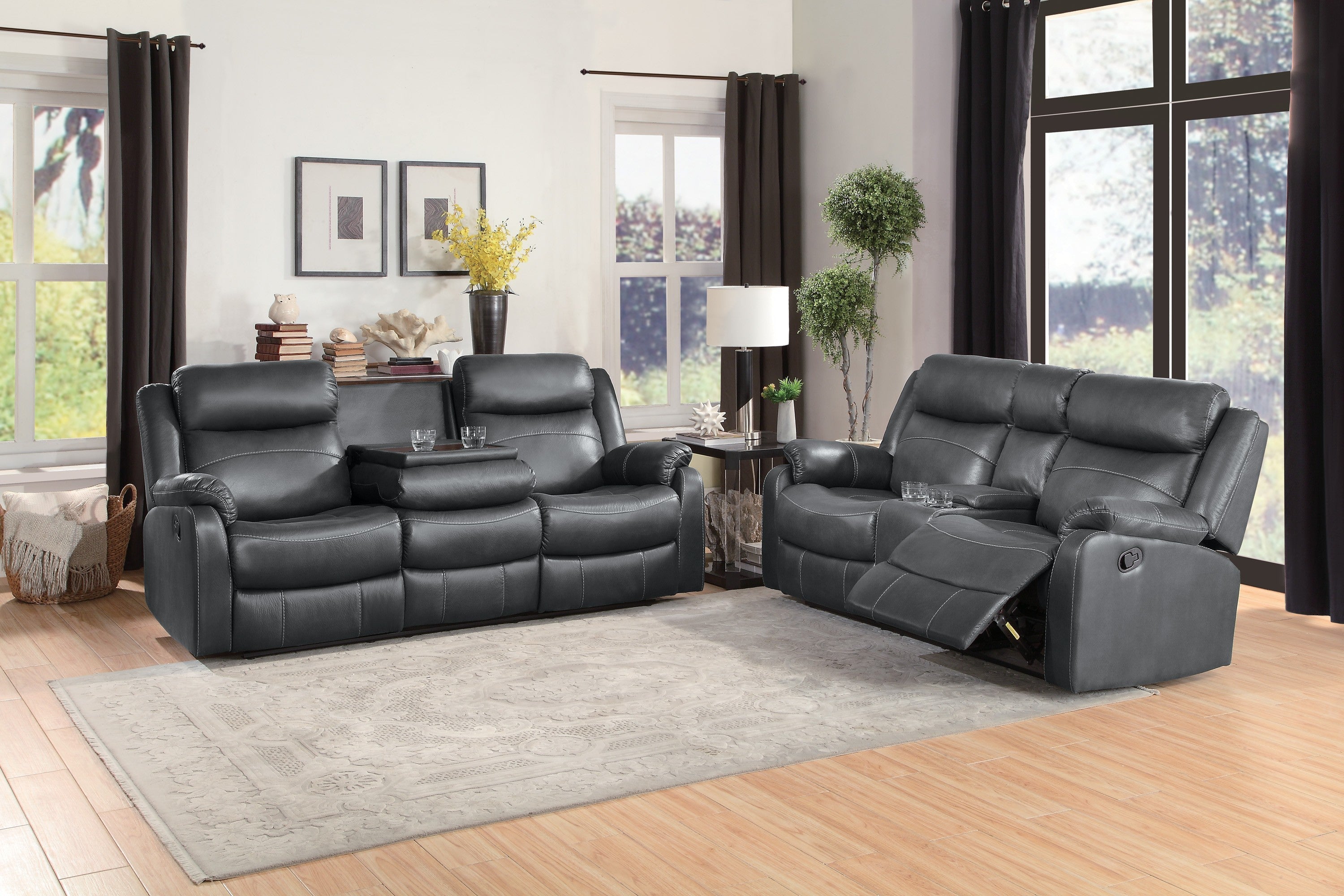 Yerba Gray Microfiber Double Lay Flat Reclining Sofa - 9990GY-3 - Bien Home Furniture &amp; Electronics