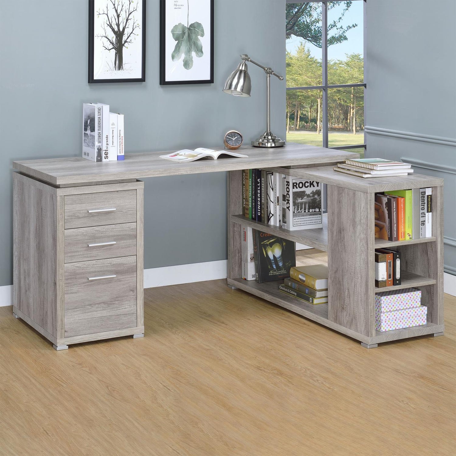 Yvette Gray Driftwood L-shape Office Desk - 801516 - Bien Home Furniture &amp; Electronics