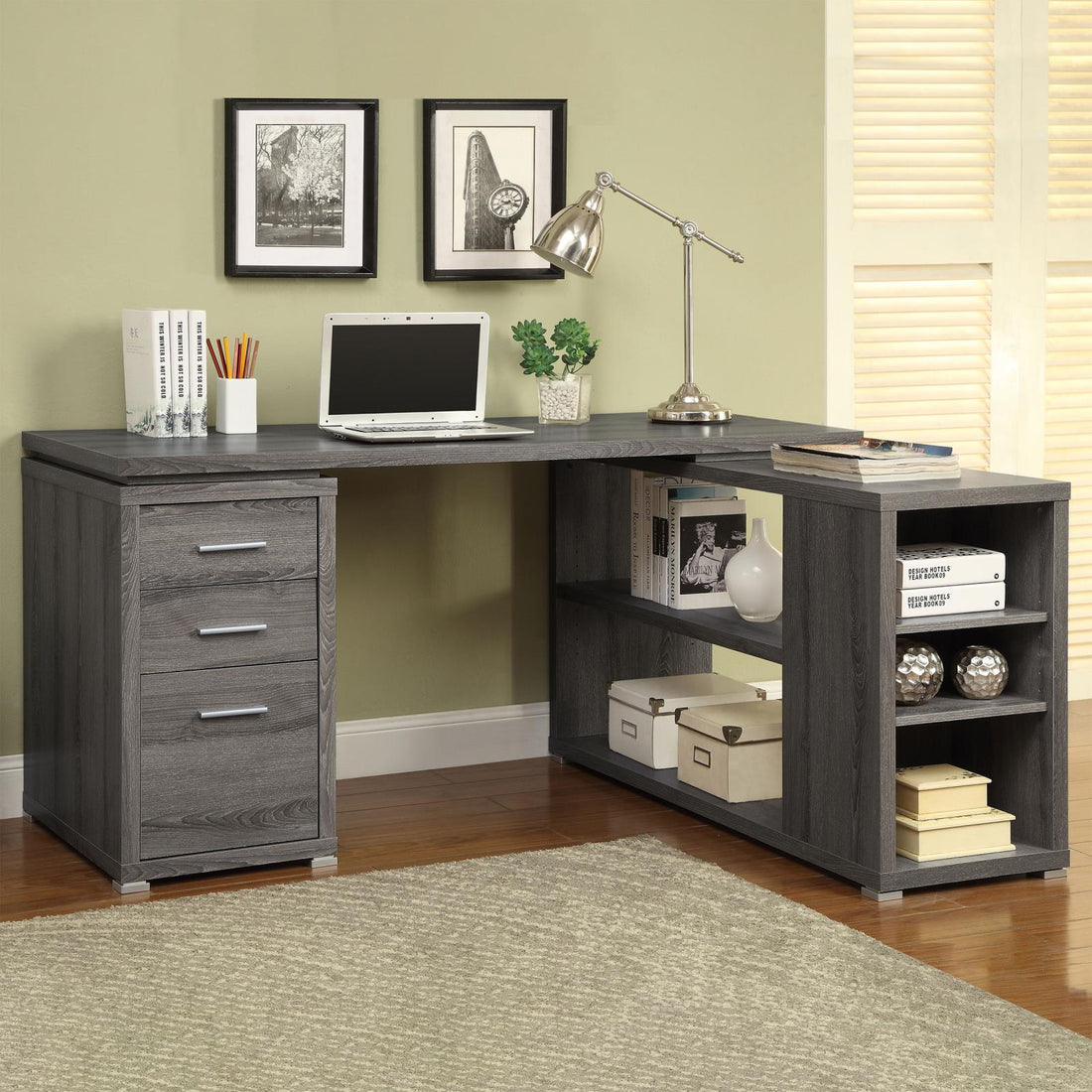 Yvette Weathered Gray L-shape Office Desk - 800518 - Bien Home Furniture &amp; Electronics