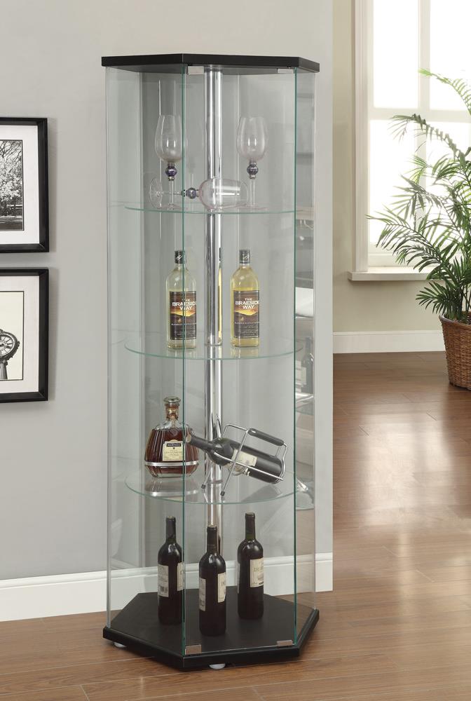 Zahavah Black/Clear 4-Shelf Hexagon Shaped Curio Cabinet - 950276 - Bien Home Furniture & Electronics