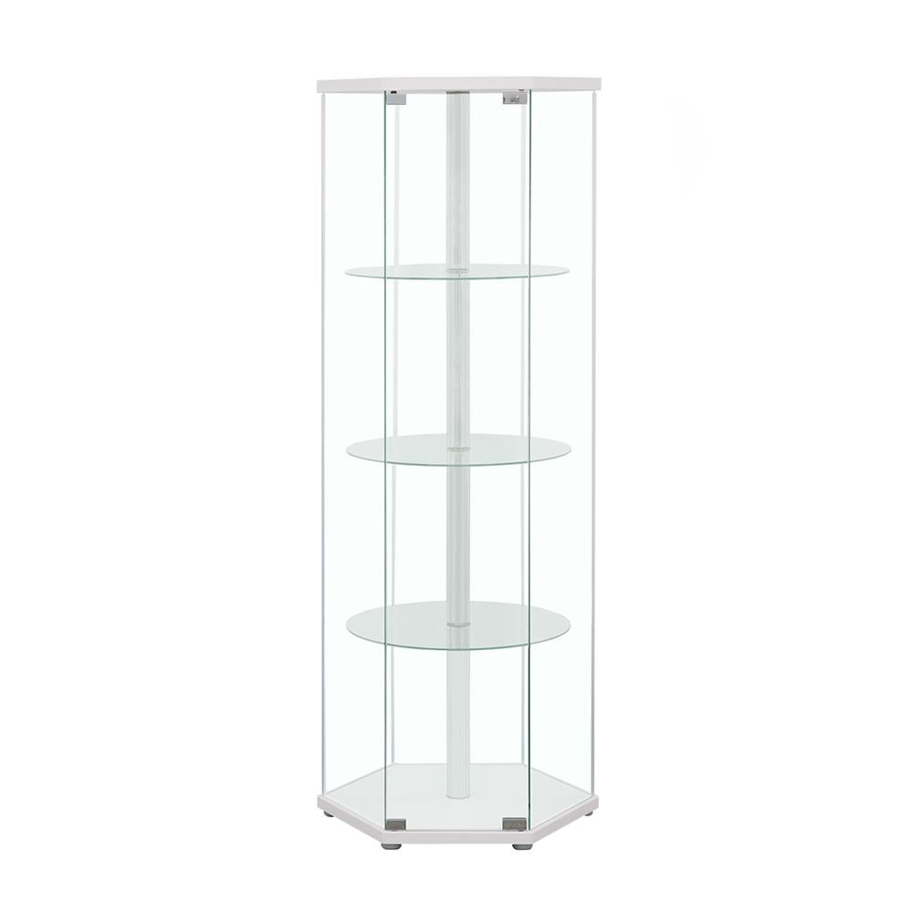 Zahavah White/Clear 4-Shelf Hexagon Shaped Curio Cabinet - 950001 - Bien Home Furniture & Electronics