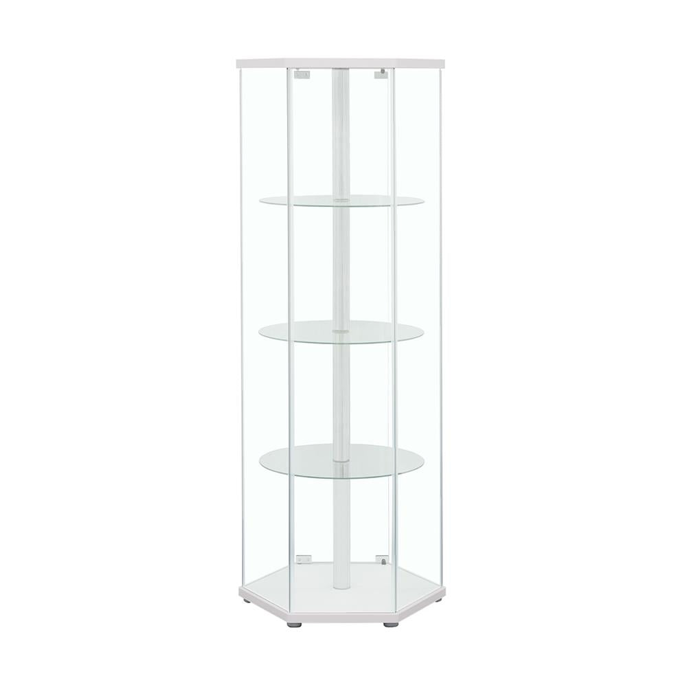 Zahavah White/Clear 4-Shelf Hexagon Shaped Curio Cabinet - 950001 - Bien Home Furniture & Electronics