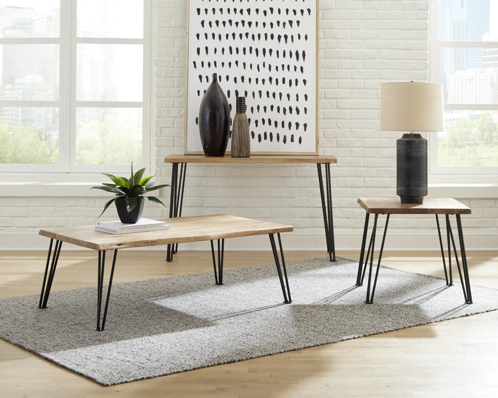 Zander Sofa Table with Hairpin Leg Natural/Matte Black - 723499 - Bien Home Furniture &amp; Electronics