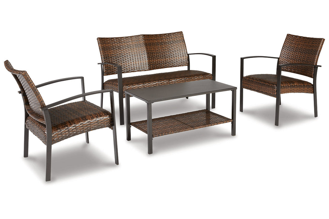 Zariyah Dark Brown Outdoor Love/Chairs/Table Set, Set of 4 - P330-080 - Bien Home Furniture &amp; Electronics