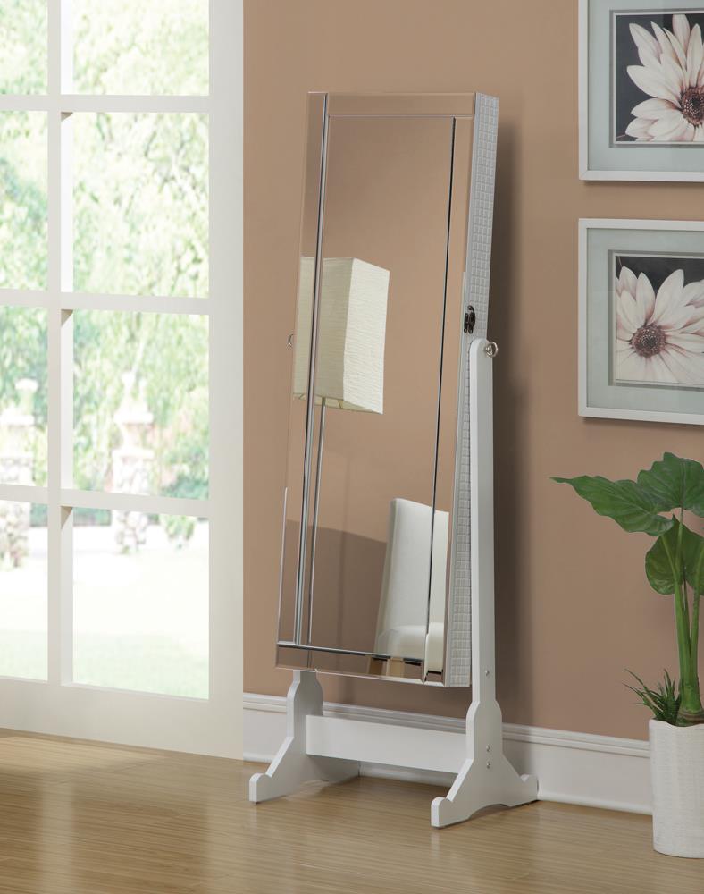 Zayas White Storage Jewelry Cheval Mirror - 901827 - Bien Home Furniture & Electronics