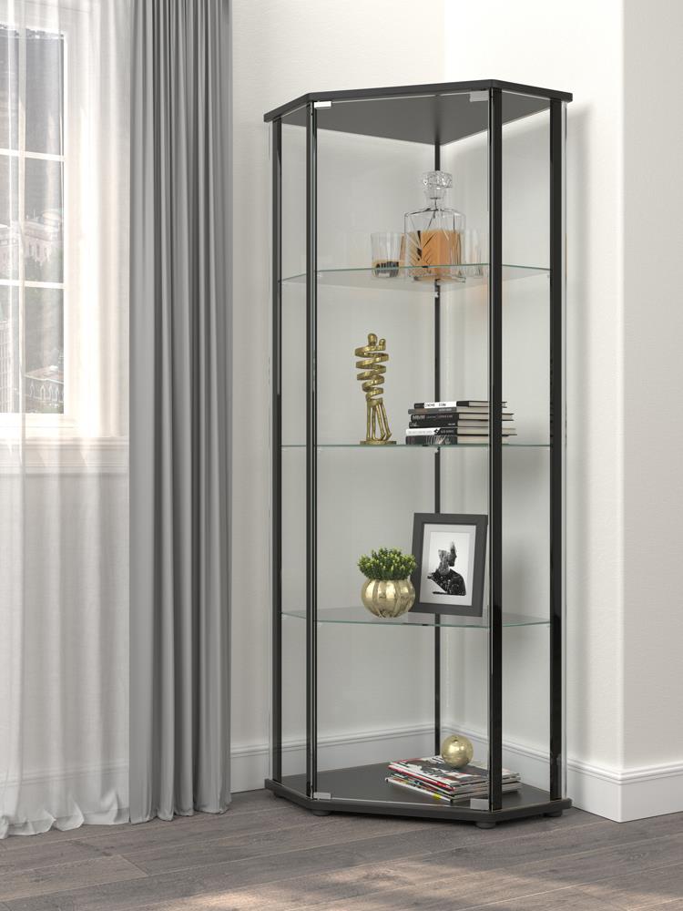 Zenobia Clear/Black Glass Shelf Curio Cabinet - 953234 - Bien Home Furniture & Electronics