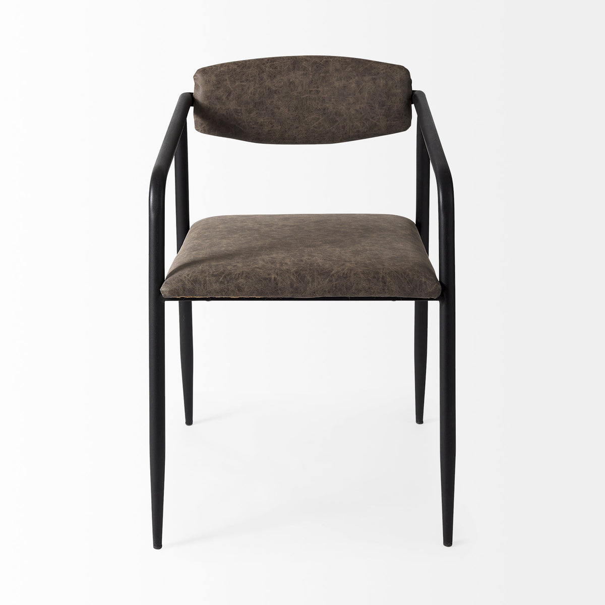 Langston Brown Faux-Leather Seat Black Iron Frame Dining Chair, Set of 2