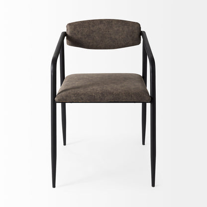 Langston Brown Faux-Leather Seat Black Iron Frame Dining Chair, Set of 2