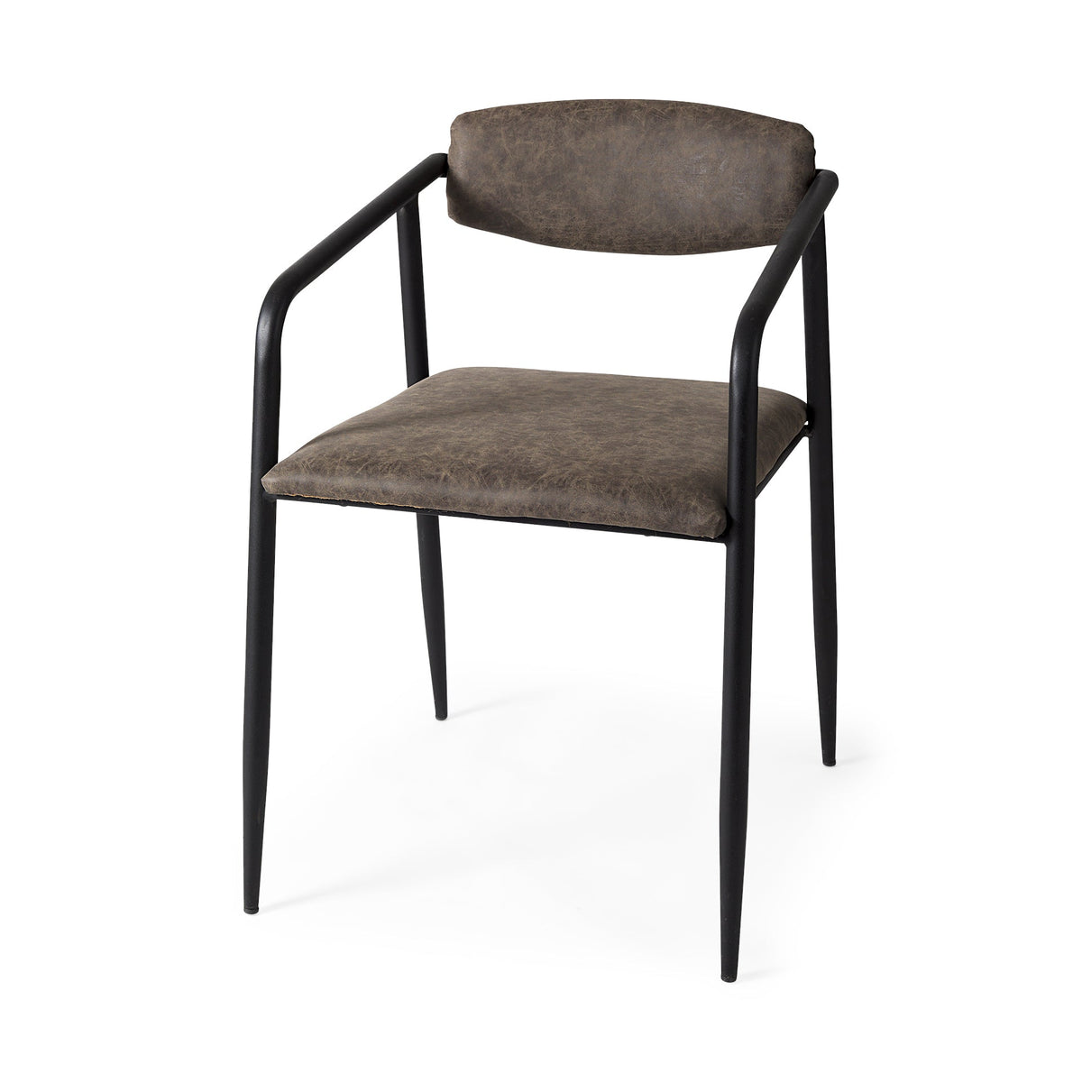 Langston Brown Faux-Leather Seat Black Iron Frame Dining Chair, Set of 2