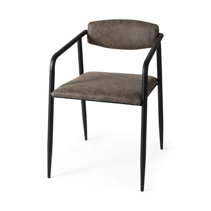 Langston Brown Faux-Leather Seat Black Iron Frame Dining Chair, Set of 2