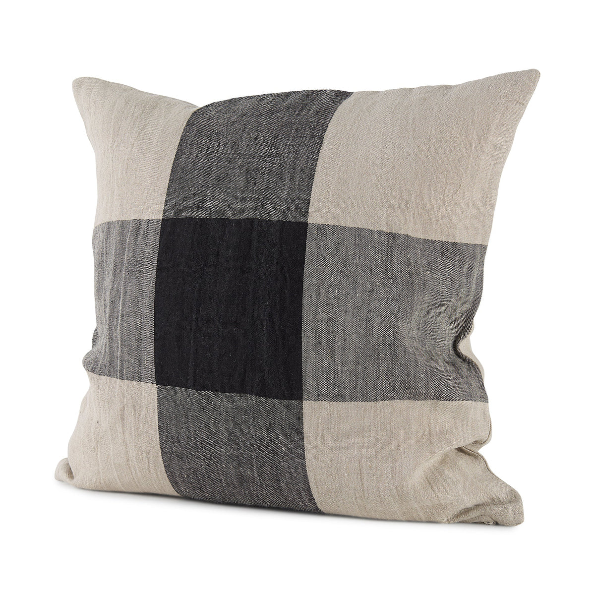 Raquel 18L x 18W Beige and Black Fabric Plaid Decorative Pillow Cover
