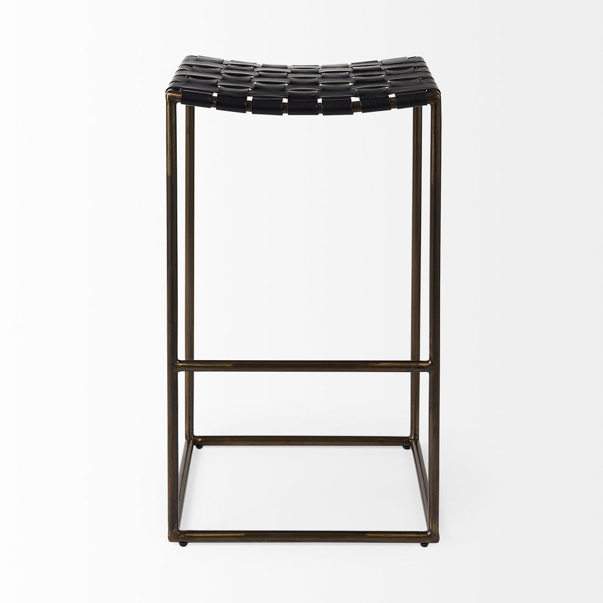 Clarissa 18.0L x 16.0W x 30.25H Black Woven Leather Seat W/ Gold Frame Bar Stool