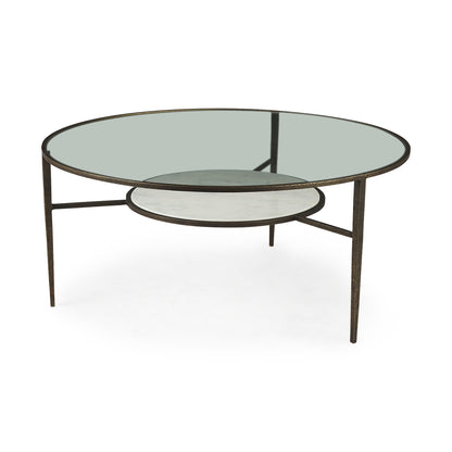 Felicity 36.0L x 36.0W x 16.0H Marble Top W/Iron Frame Coffee Table