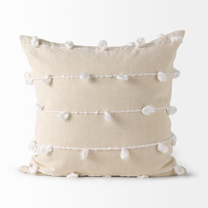 Erica 20x20 Cream With White Detail Pillow Cover w/Down Filler, Set of 2