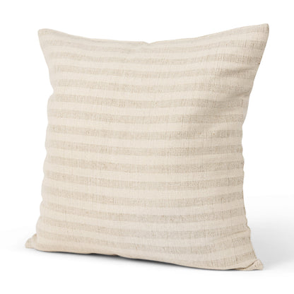 Jace 22x22 Cream/Beige Stripe Linen-Cotton Square Pillow Cover w/Down Filler, Set of 2