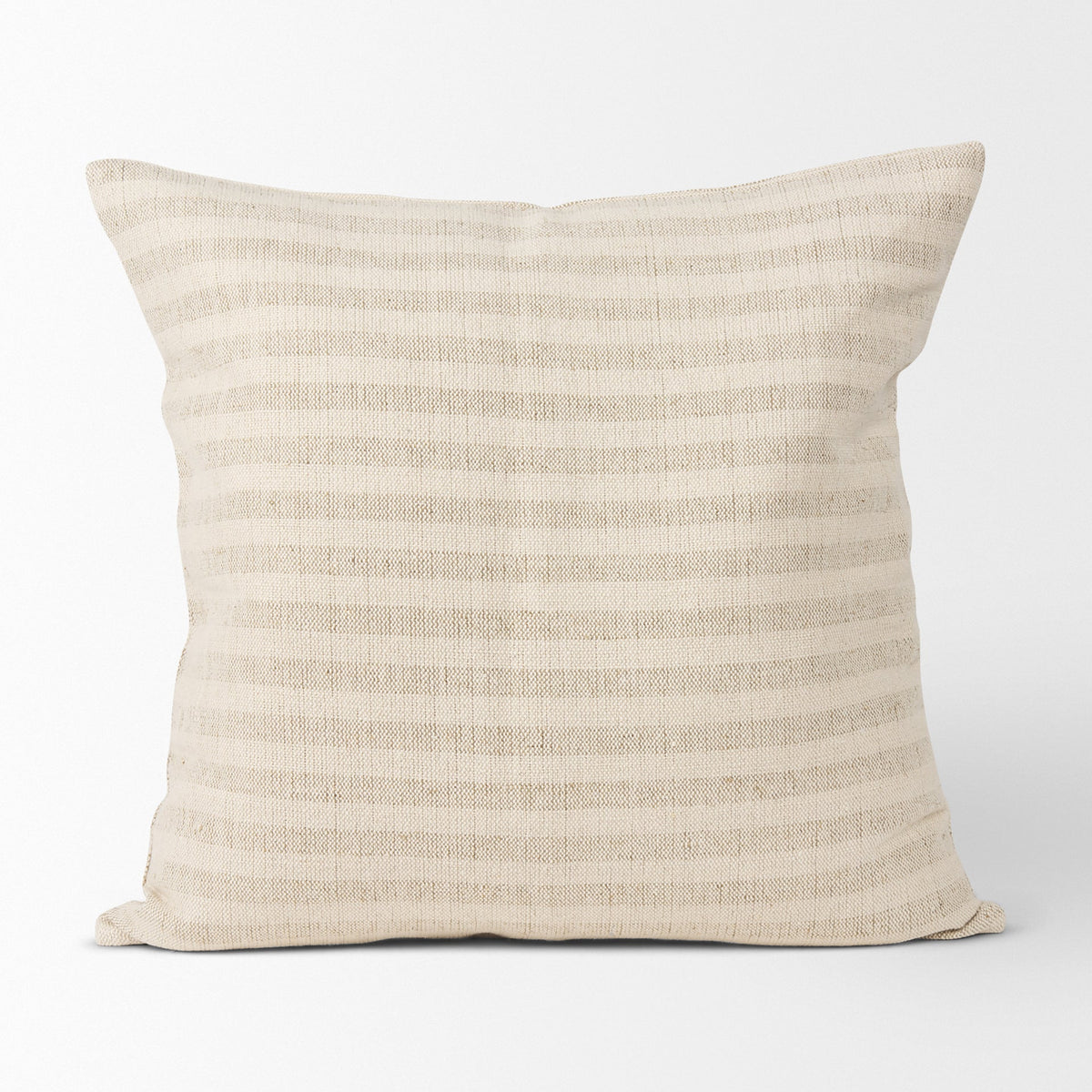 Jace 22x22 Cream/Beige Stripe Linen-Cotton Square Pillow Cover w/Down Filler, Set of 2