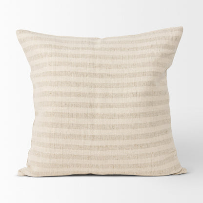 Jace 22x22 Cream/Beige Stripe Linen-Cotton Square Pillow Cover w/Down Filler, Set of 2
