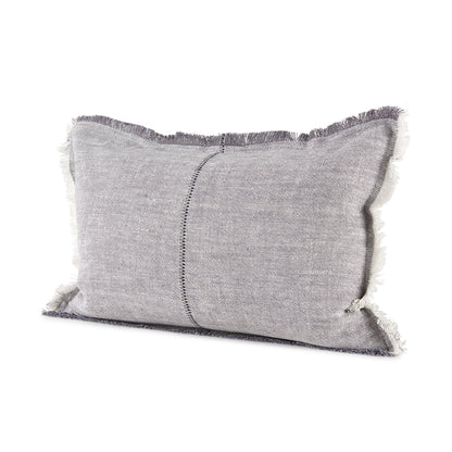 Thais 13x21 Gray Fabric Fringed Pillow Cover w/Non-Allegen Filler, Set of 2