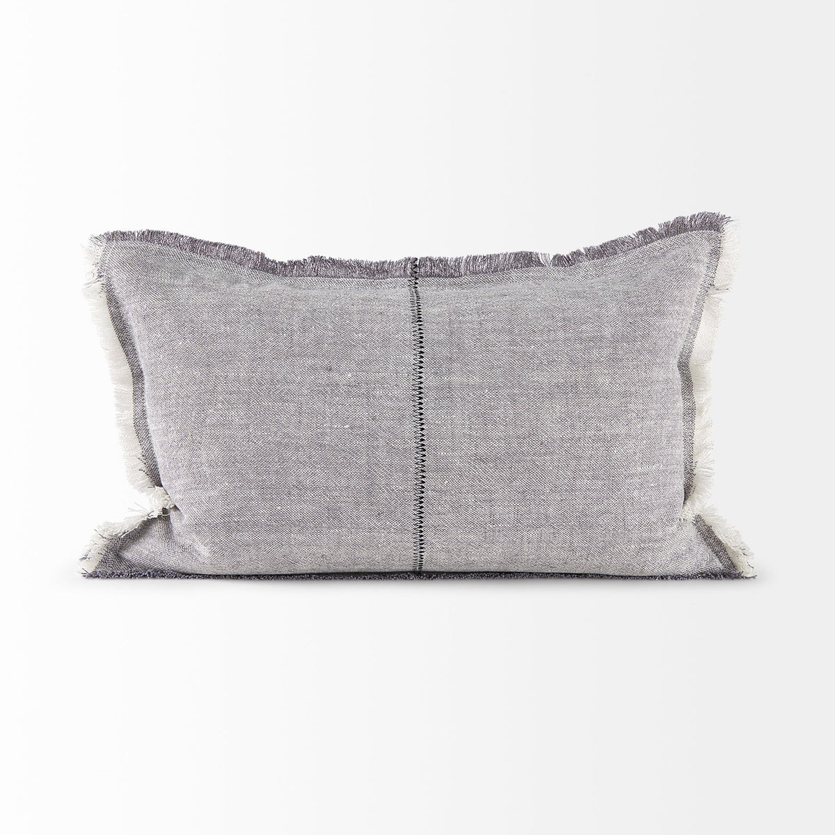 Thais 13x21 Gray Fabric Fringed Pillow Cover w/Non-Allegen Filler, Set of 2