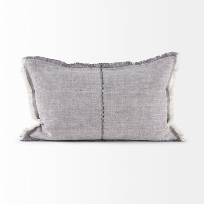 Thais 13x21 Gray Fabric Fringed Pillow Cover w/Non-Allegen Filler, Set of 2