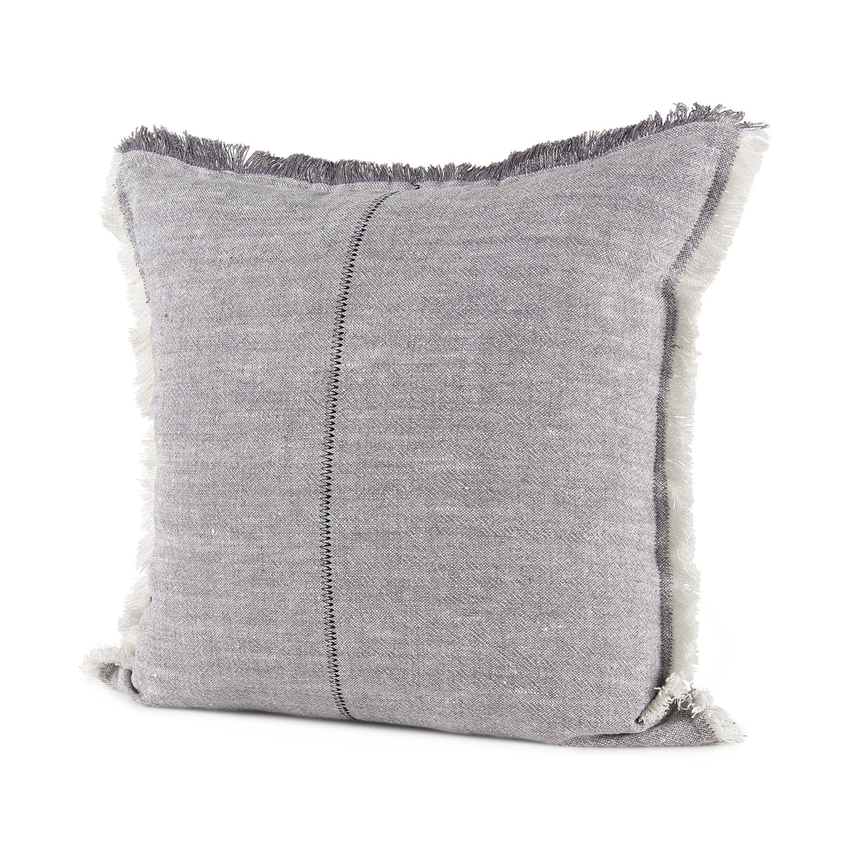 Thais 20x20 Blue and Cream Fringed Pillow Cover w/Non-Allergen Filler, Set of 2