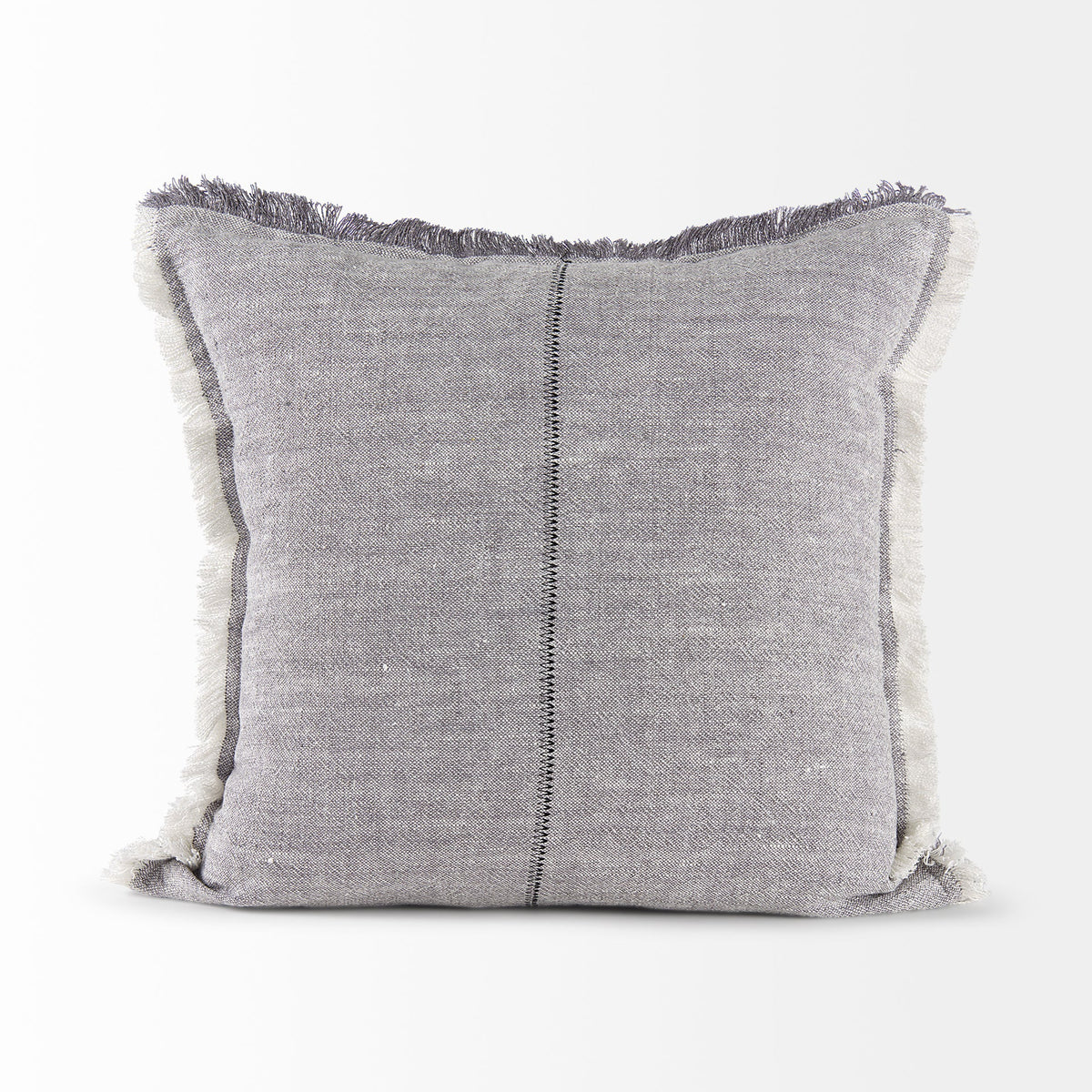 Thais 20x20 Blue and Cream Fringed Pillow Cover w/Non-Allergen Filler, Set of 2