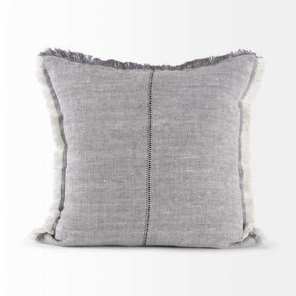 Thais 20x20 Blue and Cream Fringed Pillow Cover w/Non-Allergen Filler, Set of 2