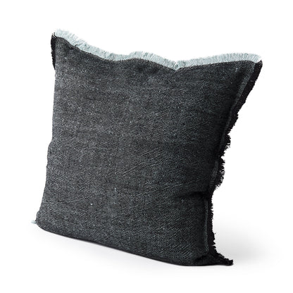 Malia 20x20 Black and Teal Fabric Fringed Pillow Cover w/Non-Allergen Filler, Set of 2