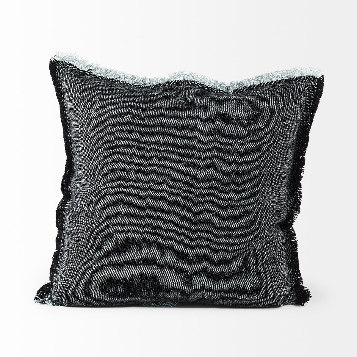 Malia 20x20 Black and Teal Fabric Fringed Pillow Cover w/Non-Allergen Filler, Set of 2