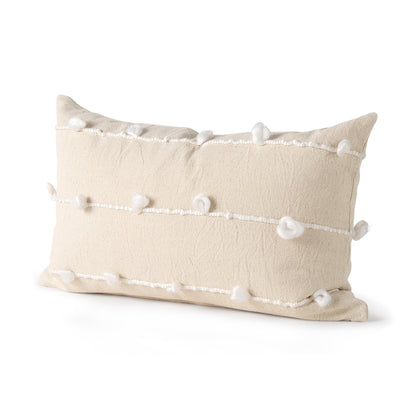Erica 13x21 Cream With White Detail Pillow Cover w/Non-Allergen Filler, Set of 2