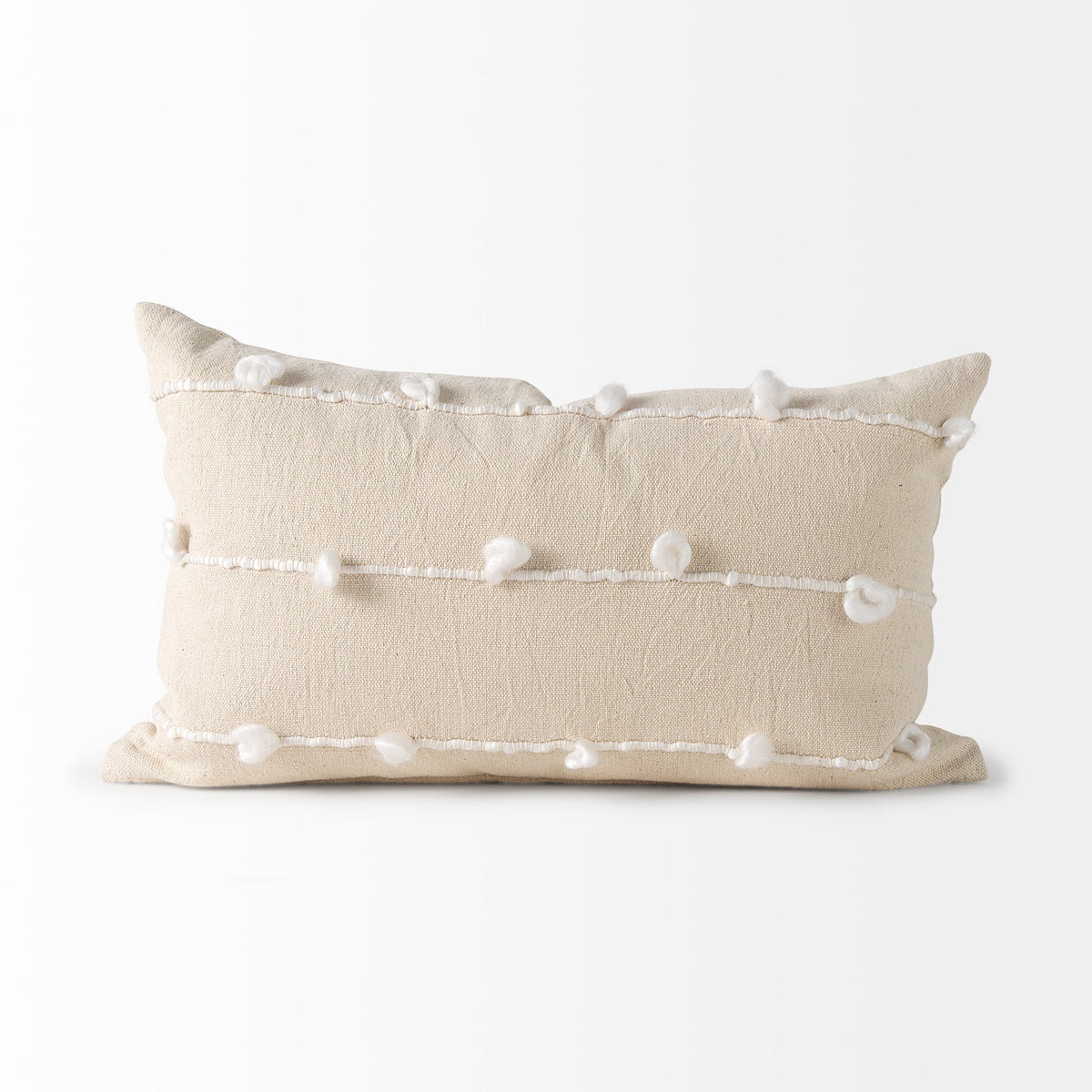 Erica 13x21 Cream With White Detail Pillow Cover w/Non-Allergen Filler, Set of 2