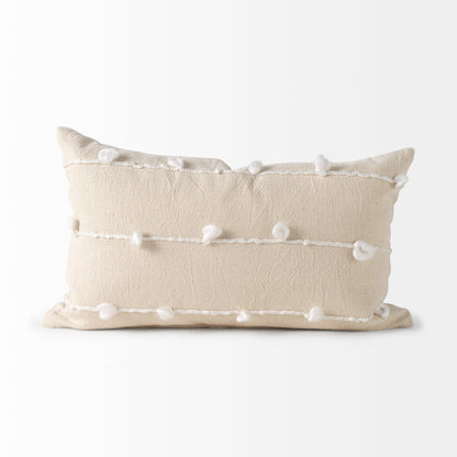 Erica 13x21 Cream With White Detail Pillow Cover w/Non-Allergen Filler, Set of 2