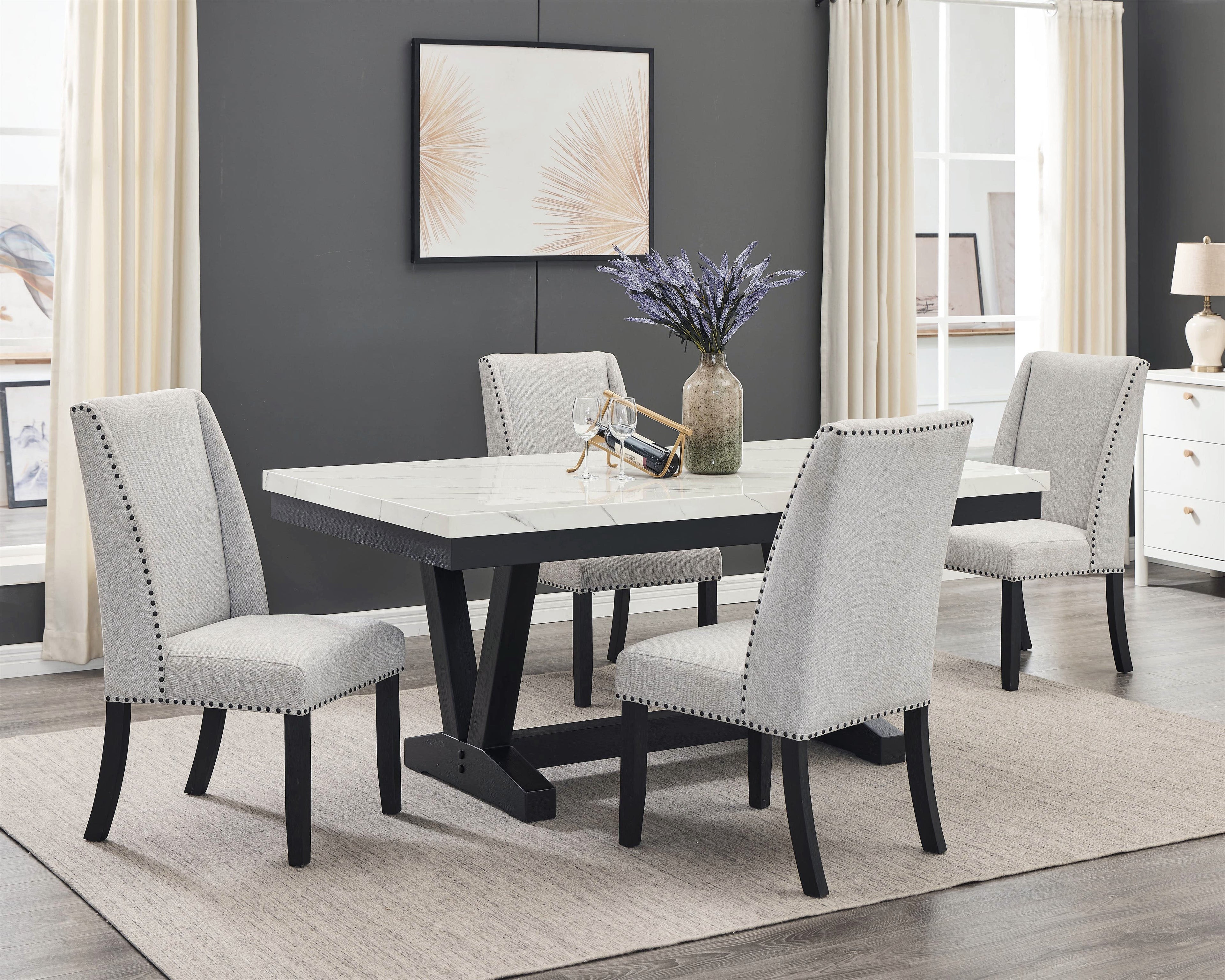 Vance Light Gray Faux Marble Dining Set from Crown Mark - Luna Furniture
