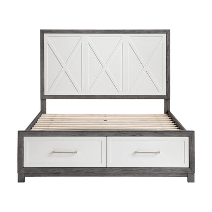 Rowan Ivory/Gray Youth Platform Bedroom Set with Footboard Storage